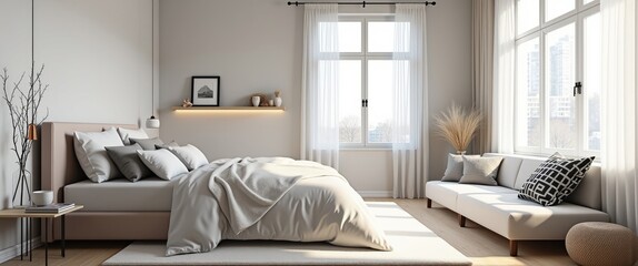 Stylish design of contemporary bedroom interior