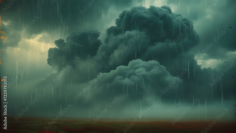 Aufkleber dark and ominous clouds unleashed rain, casting a gloomy and dreadful atmosphere across the sky. the