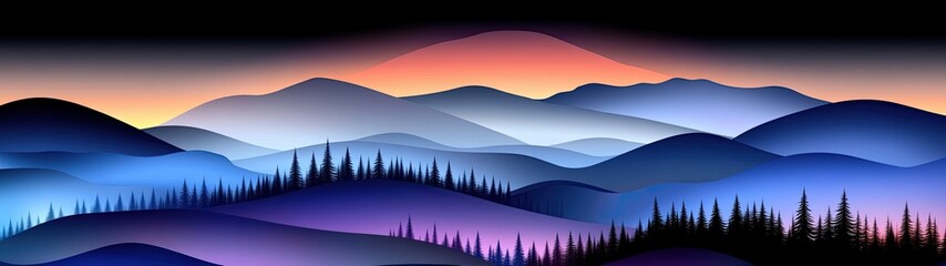 Colorful Abstract Landscape With Layers of Mountains and Twilight Sky