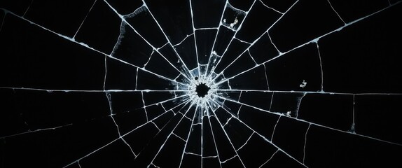 Fototapeta premium Texture of broken glass featuring cracks. Abstract depiction of a cracked screen.