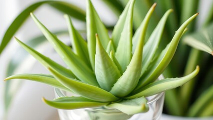 Obraz premium Elegant Aloe Vera in a Clear Glass Pot, Perfect for Sophisticated Indoor Spaces