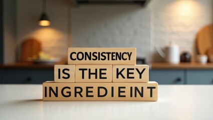 Wooden blocks displaying the phrase 'Consistency is the key ingredient'.