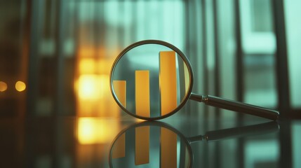 Magnifying Glass Over Chart Represents Growth and Analysis in a Business Environment with Warm Illuminated Background