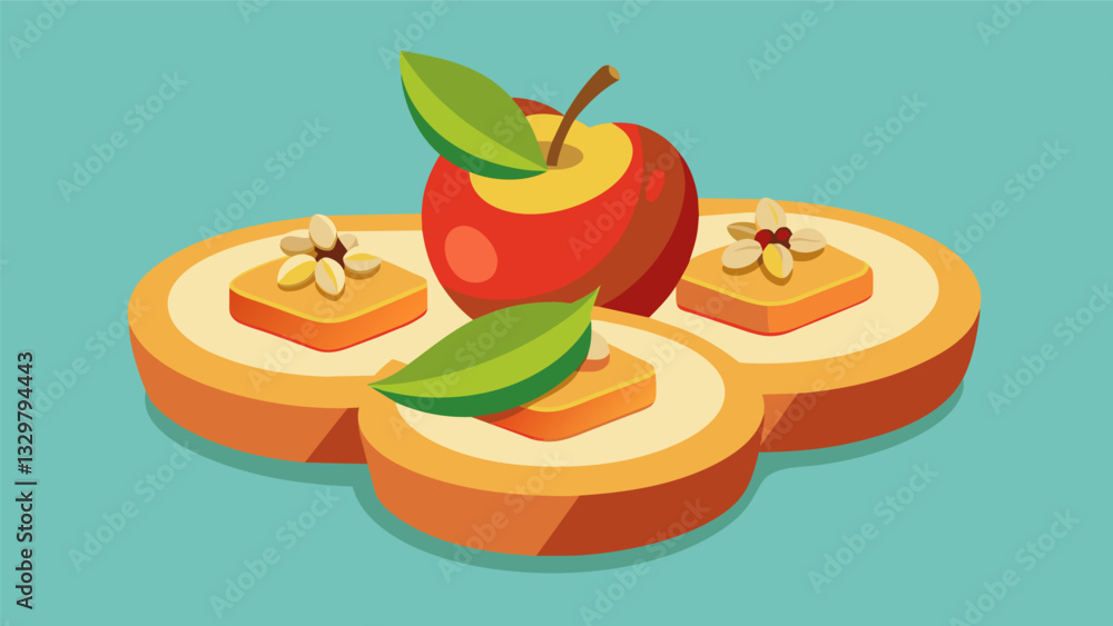 Aufkleber bitesized apple slices topped with honey and walnuts for a healthier snack option.. vector illustrat