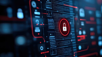Red padlock security, protecting privacy, data, and access with encryption confidential safety measures