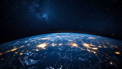 Obraz premium Earth View from Space with Bright City Lights and Starry Background