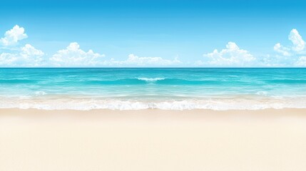 Fototapeta premium Stunning beach paradise, azure sky, white clouds, and endless ocean views beautiful