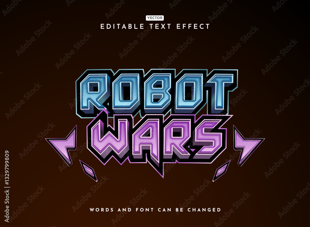 Poster modern 3d futuristic robot wars game logo style text effect