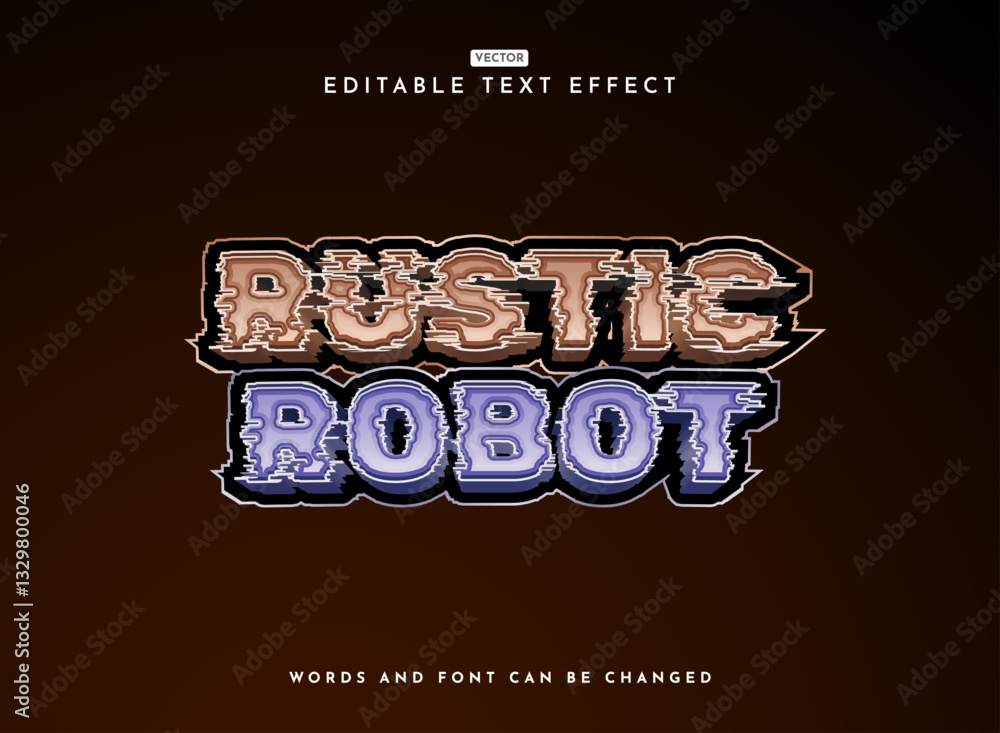 Poster modern 3d glitch rustic robot game logo text effect