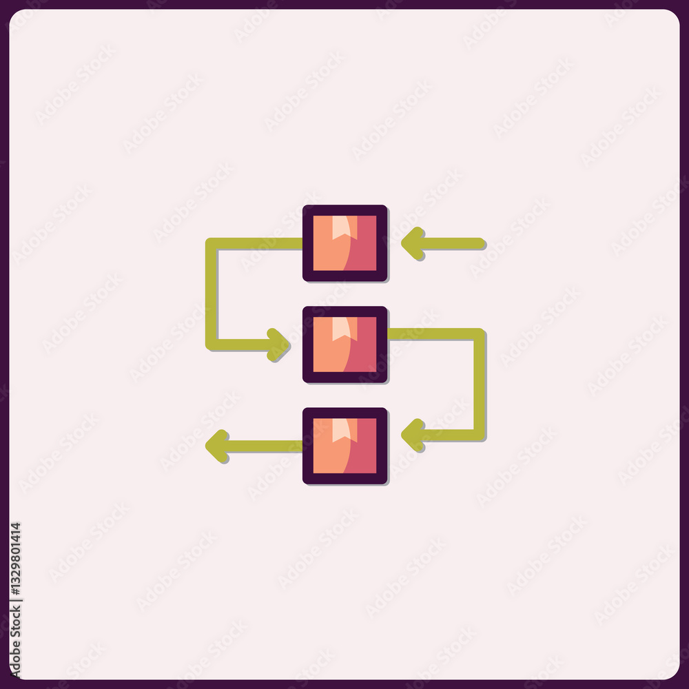 Poster stylized workflow diagram illustrating process management and interconnections