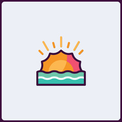 Colorful Sunrise Over the Ocean Waves Creative Conceptual Illustration