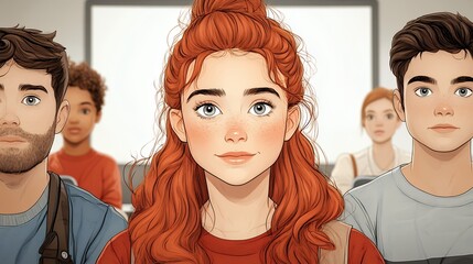 Portrait of Young Woman with Red Hair in Classroom Setting