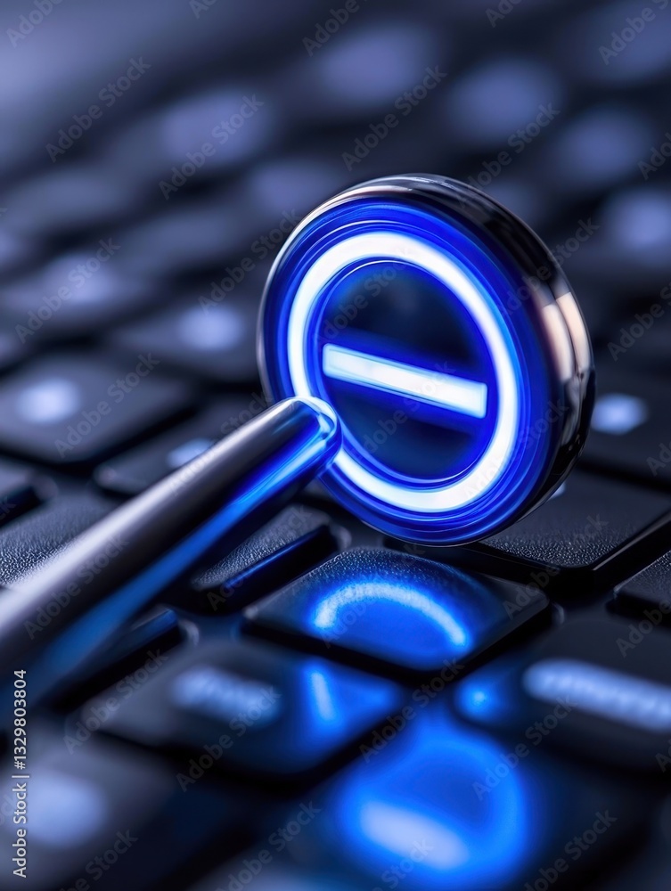 Aufkleber glowing symbol on keyboard representing digital technology and innovation.