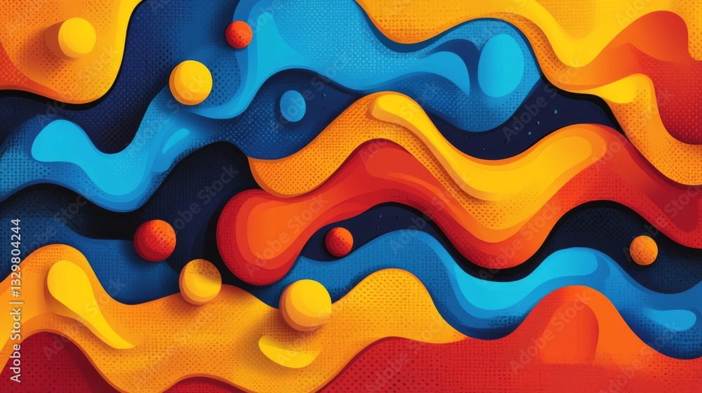 Poster abstract colorful waves background with orange blue and red pixel texture