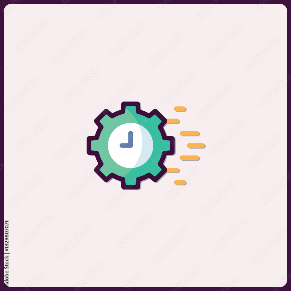 Poster animated gear clock icon symbolizing operational efficiency and workflow automation