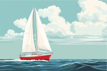 Illustration of a sailing yacht. Sailboat.