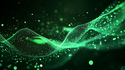 Digital green particles wave and light abstract background with shining dots and stars. abstract wallpaper art. backdrop concept.