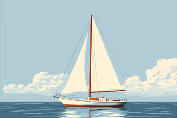 Obraz premium Illustration of a sailing yacht. Sailboat.
