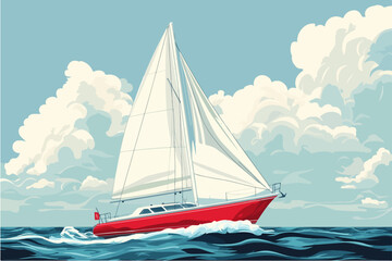Illustration of a sailing yacht. Sailboat.