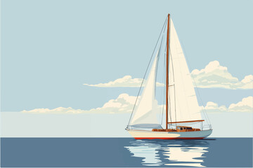 Fototapeta premium Illustration of a sailing yacht. Sailboat.