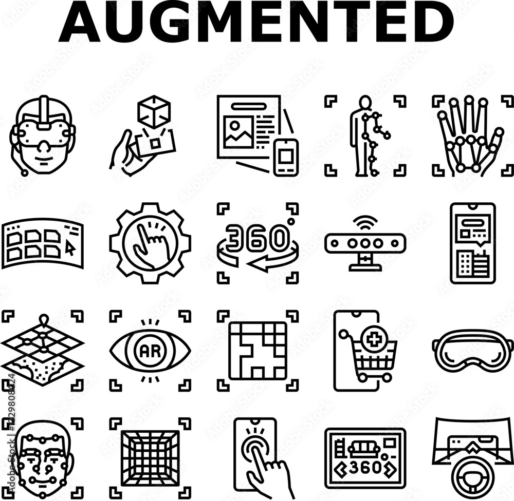 Poster augmented reality virtual ar vr icons set vector