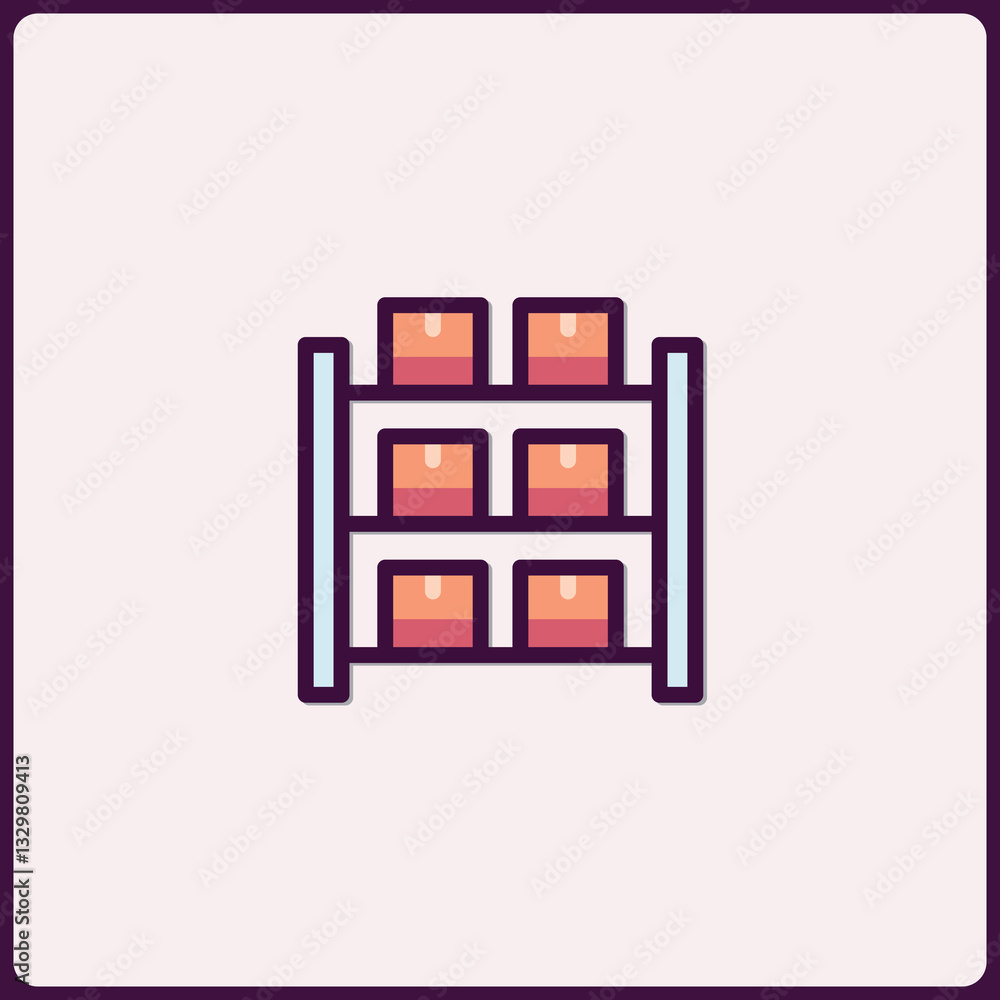 Poster shelving unit stacked with neatly arranged boxes simple storage illustration