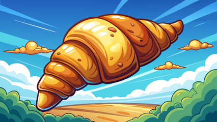 Freshly baked croissant flying in air