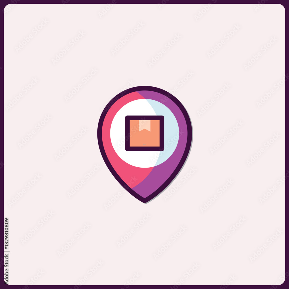 Poster vibrant map pointer icon with a package symbol for delivery services