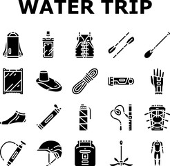 water trip tourism beach icons set vector