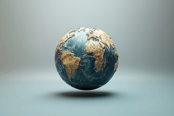 Floating globe showcases the intricate beauty of our planet with detailed continents and serene colors in a minimalistic setting