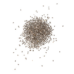 stack, handful of chia seeds scattered and isolated on transparent background, recipe ingredient