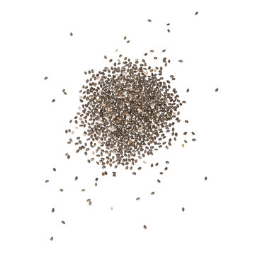 stack, handful of chia seeds scattered and isolated on transparent background, recipe ingredient