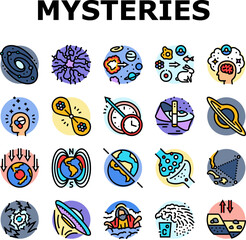 unsolved mysteries question icons set vector