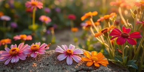  A Busy Colony of Ants Gathering Pollen Near Vibrant Blooms at Dawn