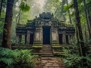 Old temple in a dense forest.