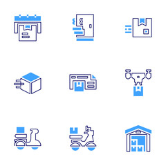 Delivery icon set. Bold line style. Duotone colors. Editable stroke. delivery, fooddelivery, fastdelivery, dronedelivery, scooter