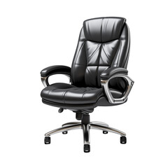 Leather office chair black comfortable on wheels furniture interior design element object isolated on transparent background png