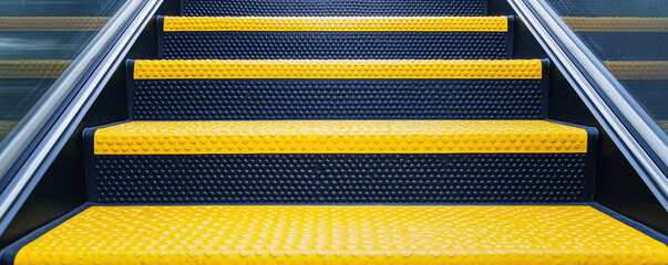 Non slip safety stair treads in black and yellow provide secure footing