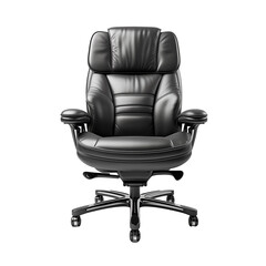 Leather office chair black comfortable on wheels furniture interior design element object isolated on transparent background png