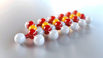 Detailed Molecular Model With Red Yellow and White Spheres in Scientific Arrangement With Soft Lighting and White Gradient Background