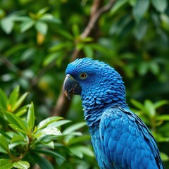 Obraz premium Exquisito Loro Azul en Estilo Óleo con Textura, en Medio de un Bosque Tropical
