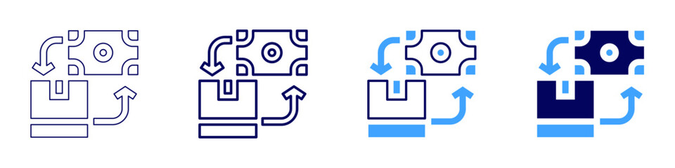 Obraz premium International courier icon in 4 different styles. Thin Line, Line, Bold Line, Duotone. Duotone style. Editable stroke