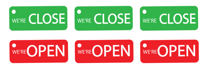 open and close icon set. open and close hanger board icons on transparent background. open close sign on wooden board. open and close board symbol hanging in shop, restaurant, vector illustration .