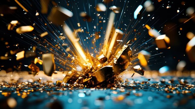 A radiant golden light explosion symbolizing success, confetti in the air, shining beams of victory, ultra-detailed, high-energy, cinematic lighting, abstract yet powerful