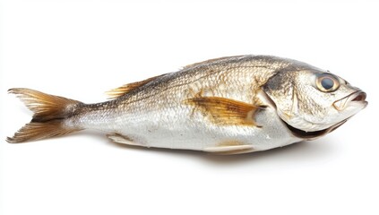 Fresh whole fish isolated on white background seafood ingredient natural texture scales fins and freshness culinary preparation