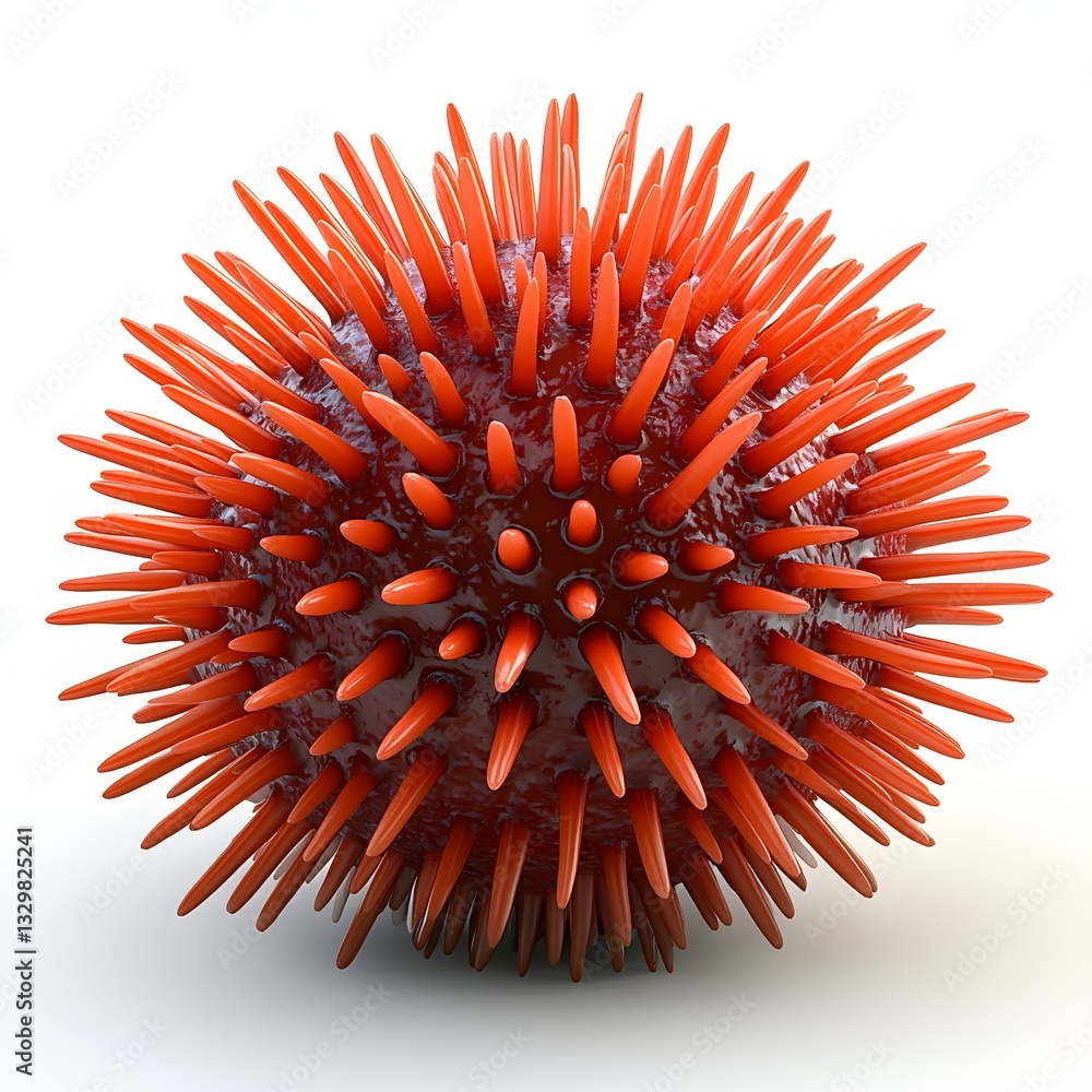 Poster 3d render of a virus or cell. spiky orange surface isolated on white background. sea urchin anemone 