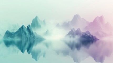 Fototapeta premium Misty Mountain Peaks Reflected in Teal Water