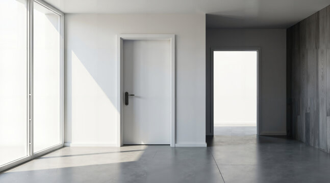 Minimalist Apartment With Black Door And White Walls Ready For Move In Modern Interior Real Estate Concept.