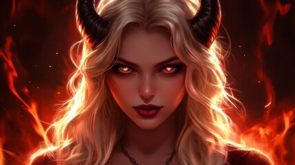 Sultry Blond Devil: Seductive Image of Mysterious Woman with Alluring Charm