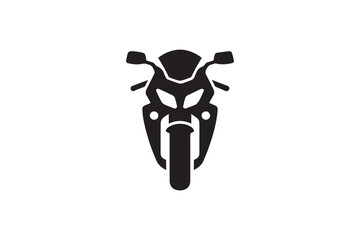 Motorcycle bike front view silhouette vector illustration in black and white, set against a white background